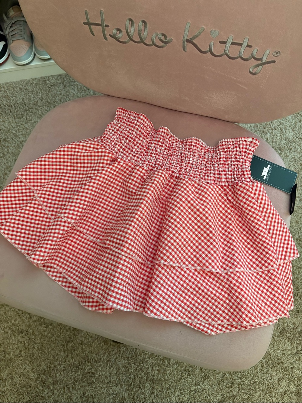 Red Gingham Smocked Ruffle Mini Skirt